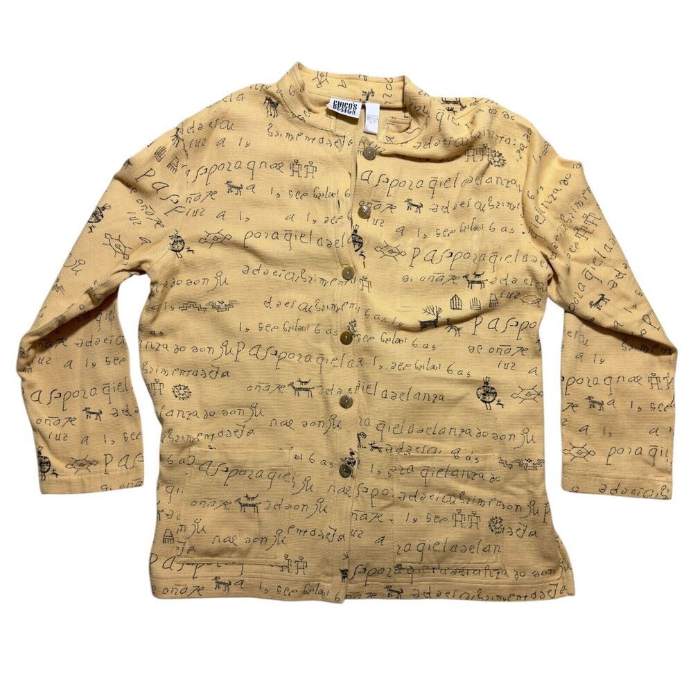 Chico's Jacket Women's 3 Brown Cotton Kachina Tribal Cave Drawing Shacket Button